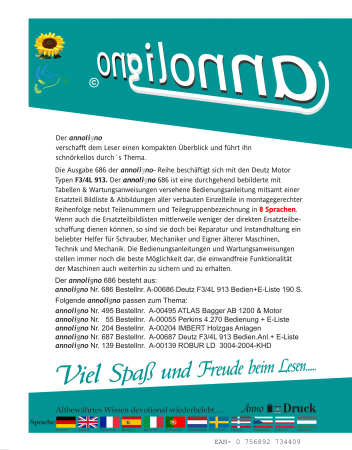 Deutz Diesel Motor Typ F3/4L 913 Bild- Bedienungsanleitung & Bild-Ersatzteilliste & Explosionszeichnungen - annoligno 686